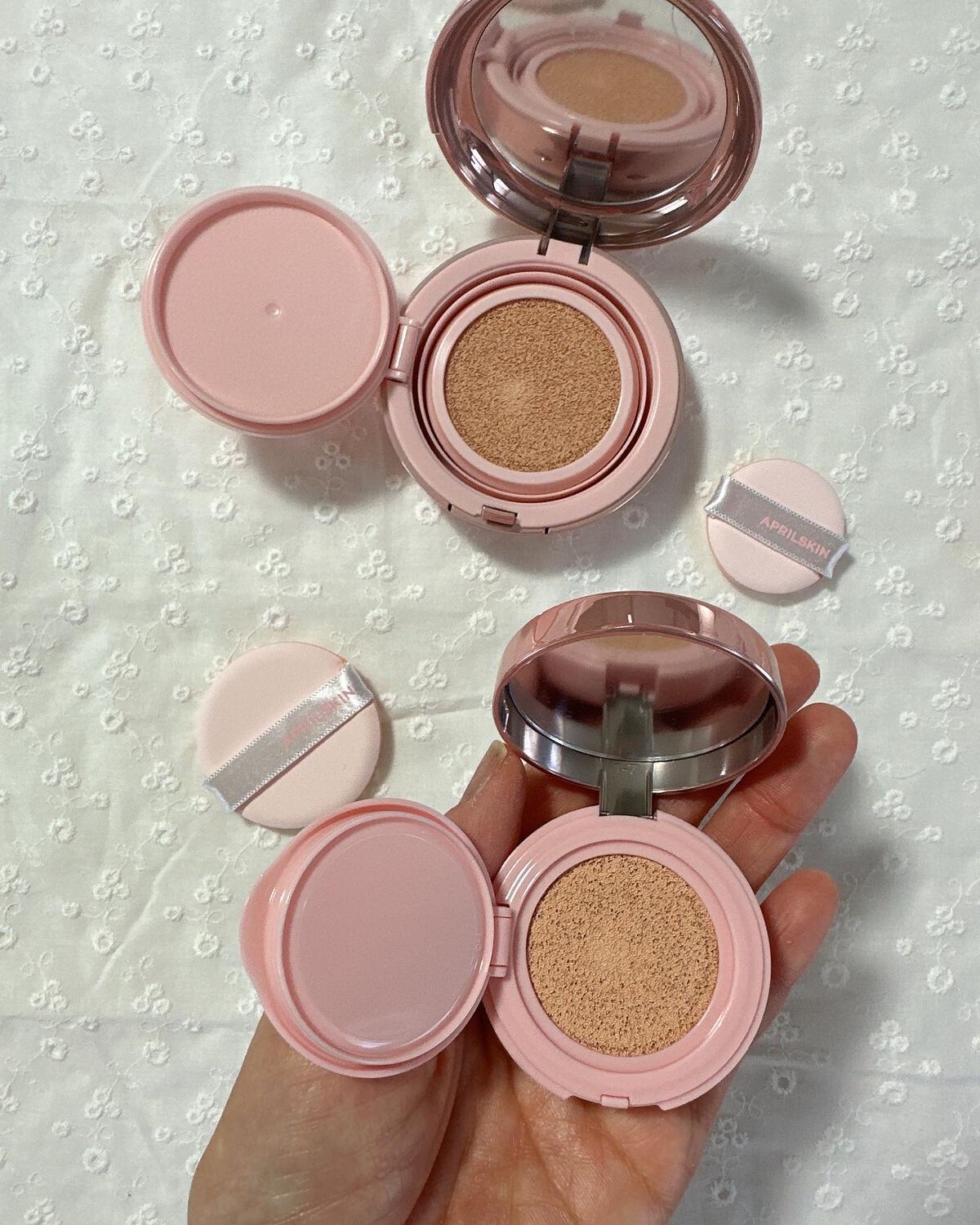 ハイパーカバーフィットクッション ピンク(桜エディション)/APRILSKIN/クッションファンデーションを使ったクチコミ(4枚目)