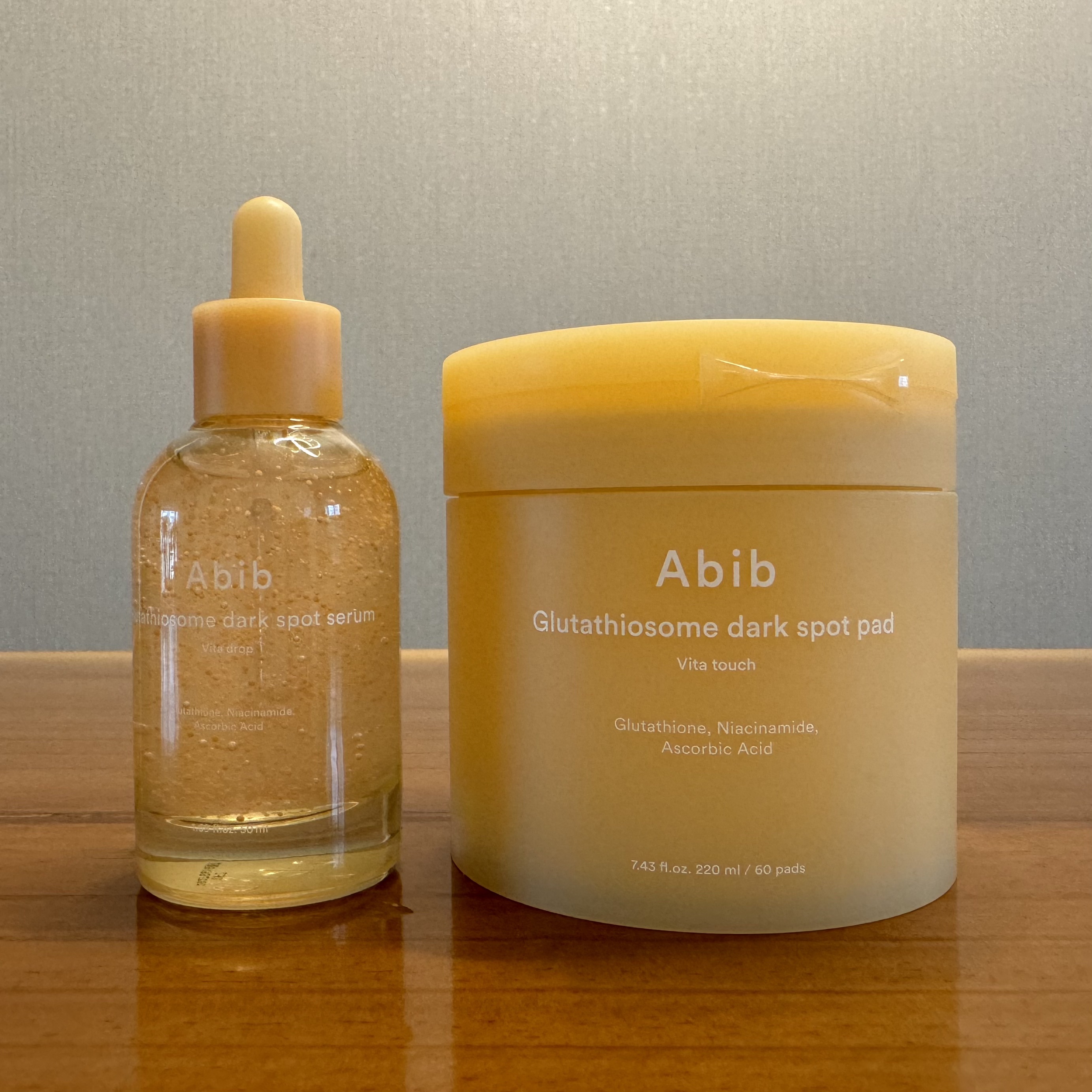 Abib グルタチオンソーム ダークスポットセラム ビタドロップ
Abib グルタチオンソーム ダークスポットパッド ビタタッチ

シミが気になるこの季節なので、今回こちらの商品を試してみることにしました😊


✅Abibグルタチオンソー