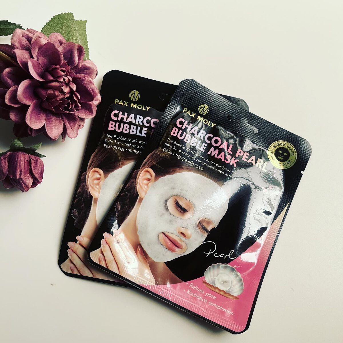 PAX MOLY バブルマスクのクチコミ「PAX MOLY
バブルマスク

泡が出る新感覚なパックです👍

✅ 炭を使用したシートと真珠.....」（1枚目）