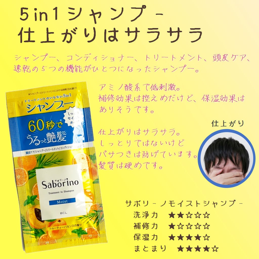 髪と地肌を手早クレンズ トリートメントシャンプー モイスト&スムース 1回分/サボリーノ/市販シャンプーを使ったクチコミ(1枚目)