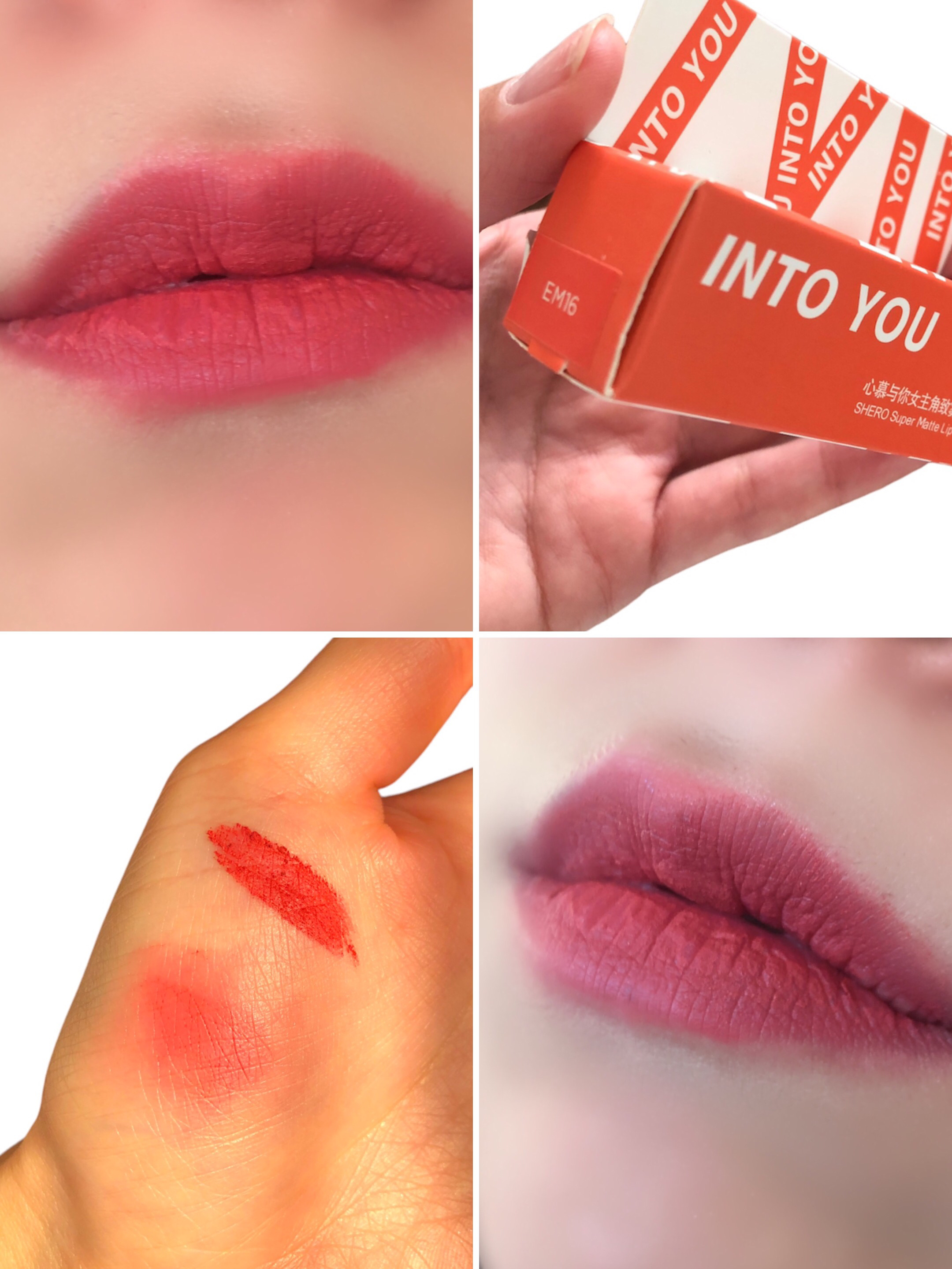 スーパーマットリップ＆チークマッド EM16 プリンセスローズ/INTO U/口紅を使ったクチコミ（3枚目）