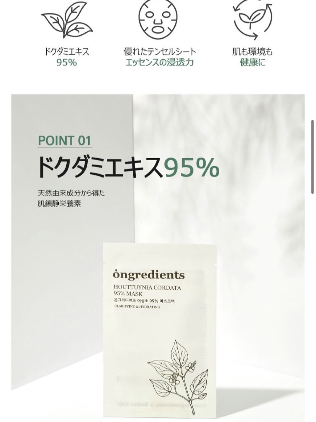 Houttuynia Cordata 95% Mask/Ongredients/シートマスク・パックを使ったクチコミ（2枚目）