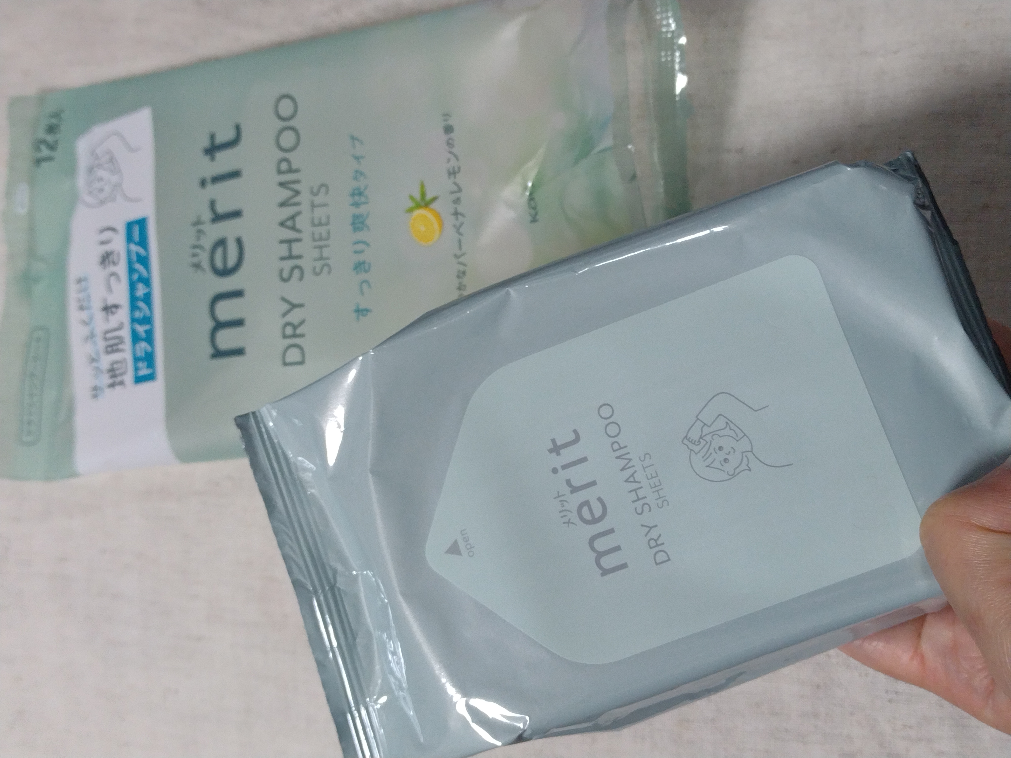 メリット ドライシャンプーシート すっきり爽快タイプ 12枚入り/メリット/ドライシャンプーを使ったクチコミ（1枚目）