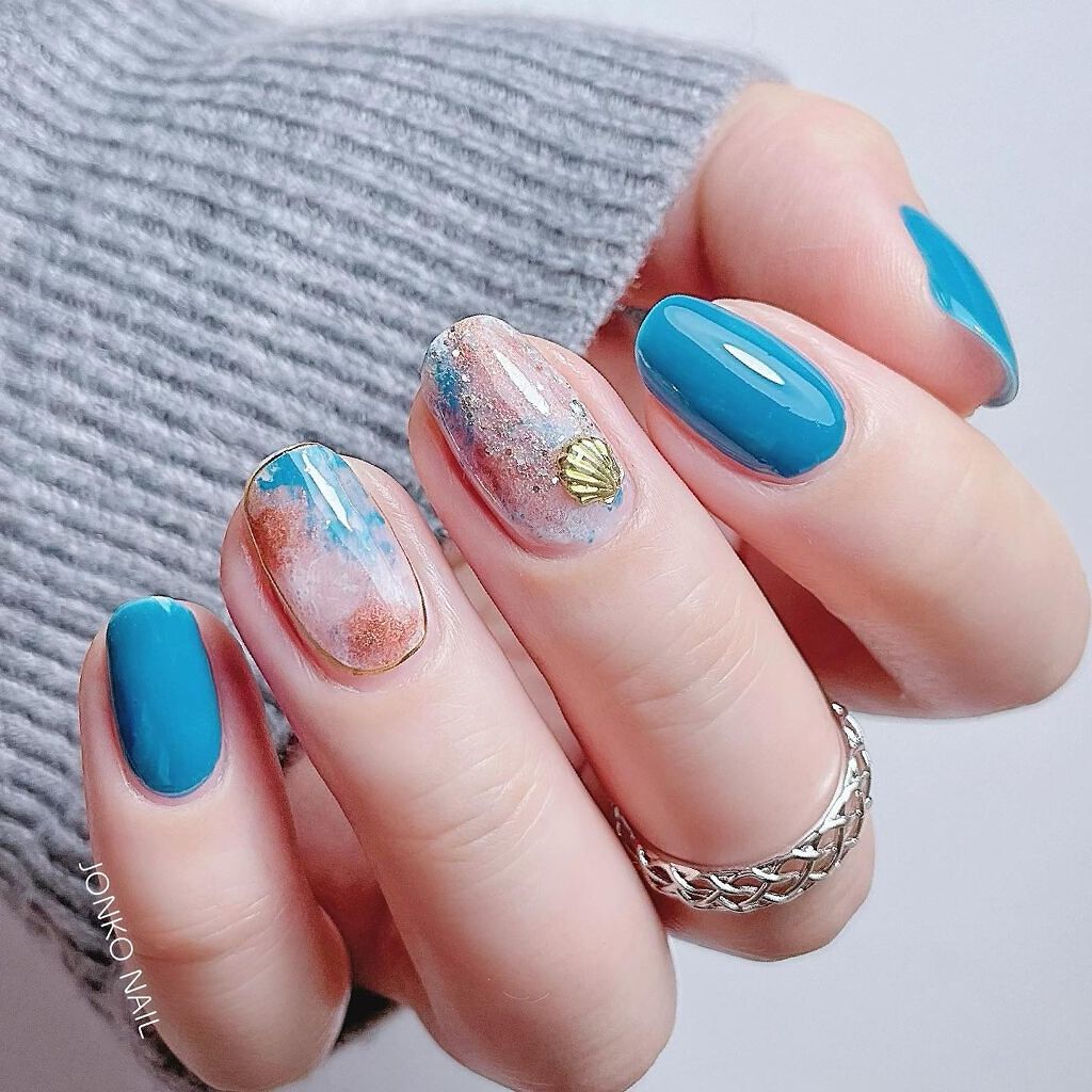 #セルフネイル,#海ネイル,#貝殻ネイルのネイルデザイン
