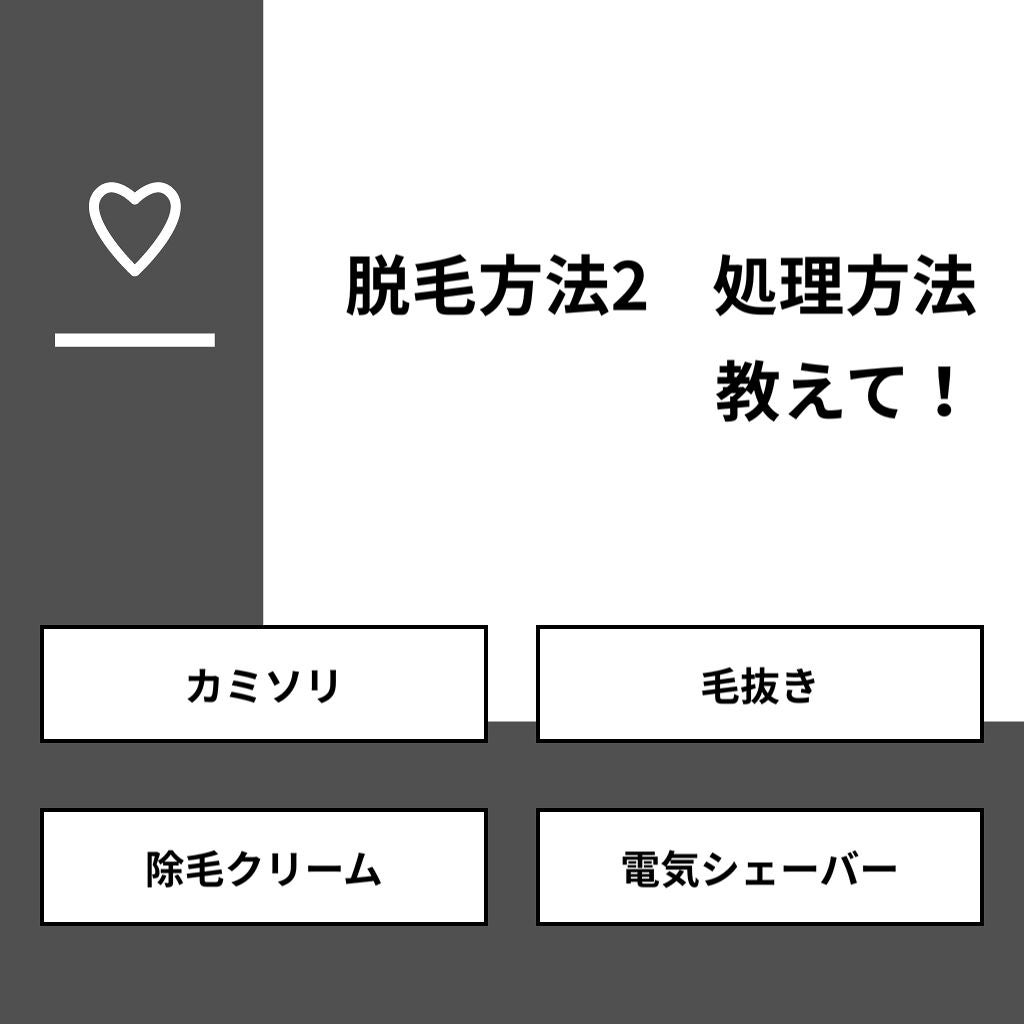 とある高校生のつぶやき垢🧸🗝 on LIPS 「【質問】脱毛方法2処理方法教えて!【回答】・カミソリ:80.0..」(1枚目)