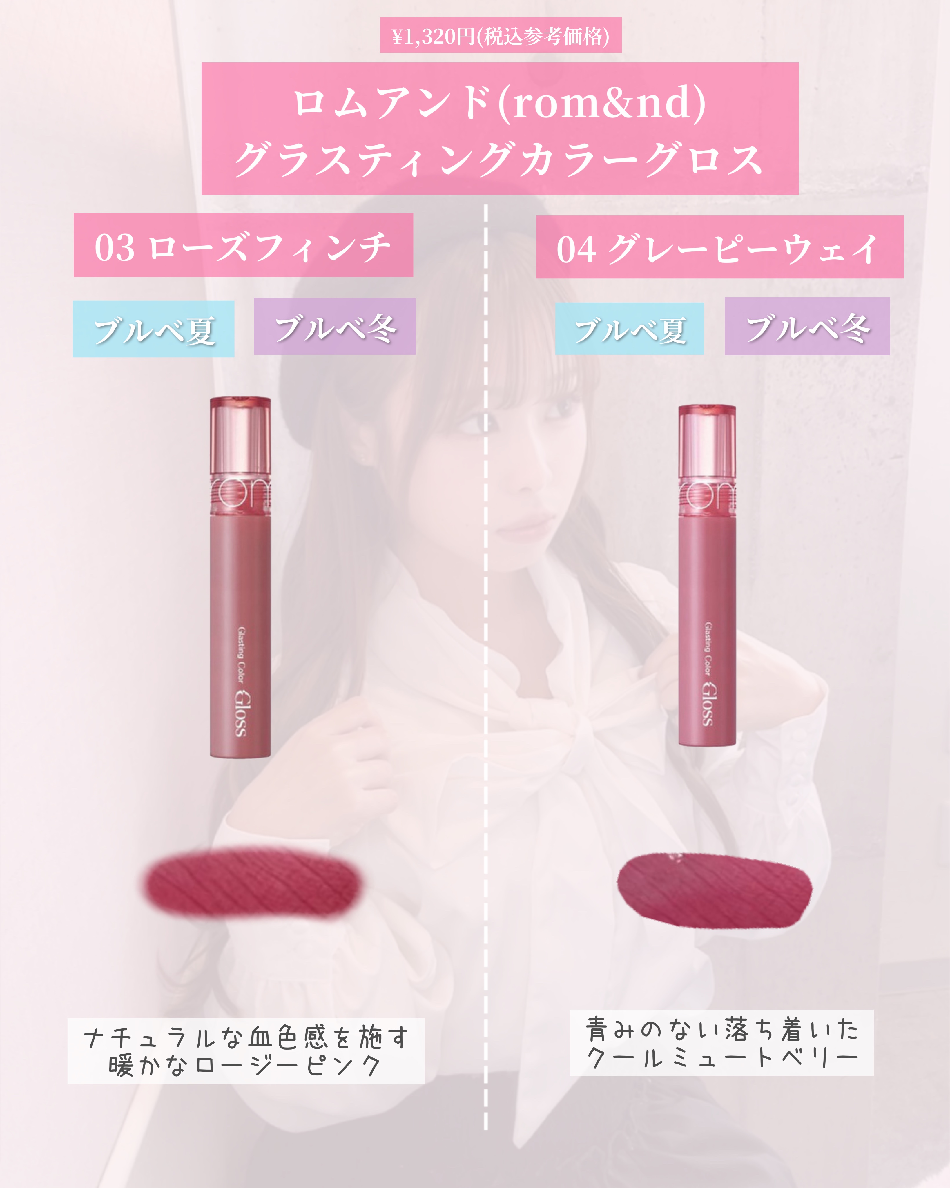 グラスティングカラーグロス/rom&nd/リップグロスを使ったクチコミ（3枚目）