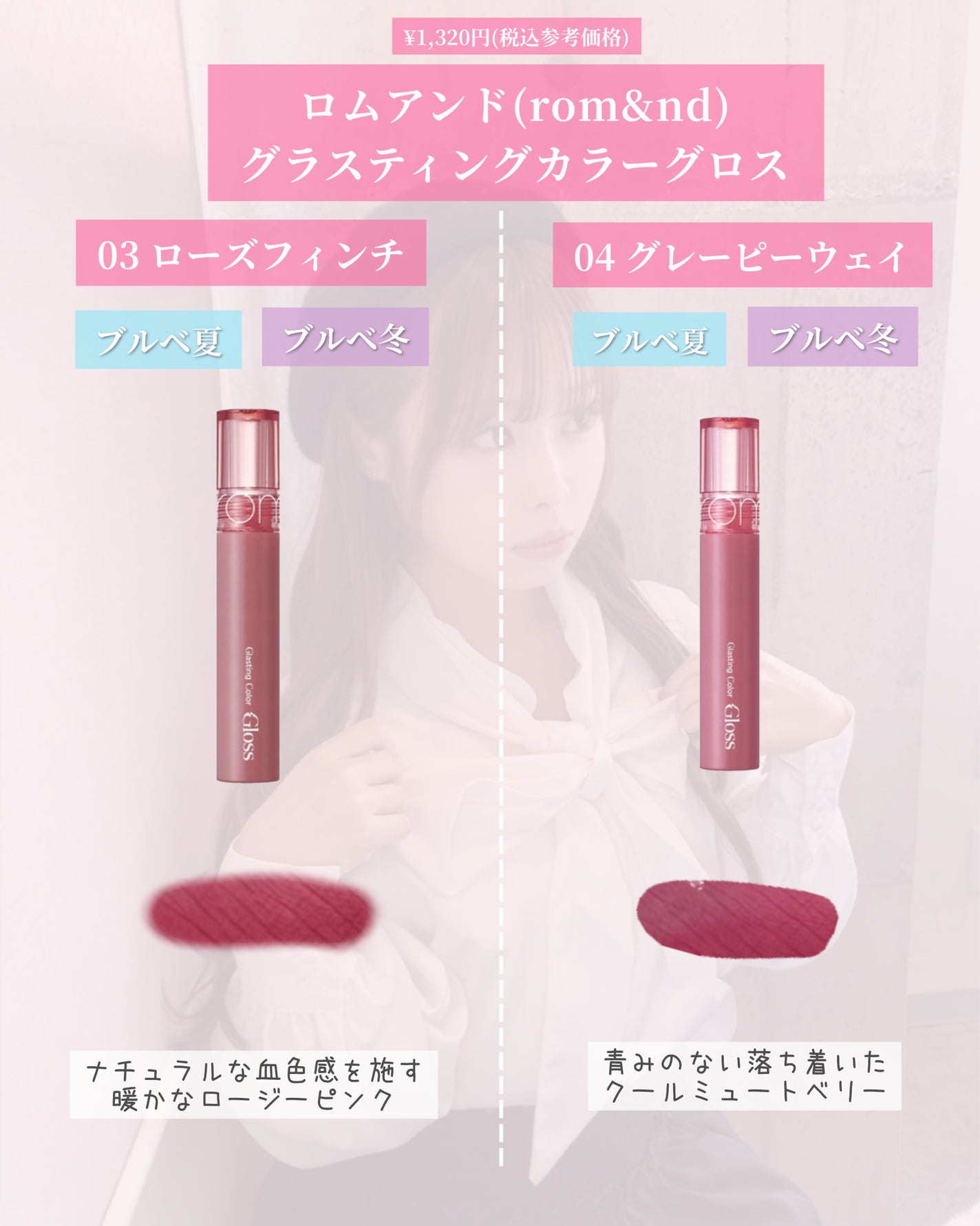 グラスティングカラーグロス/rom&nd/リップグロスを使ったクチコミ(3枚目)