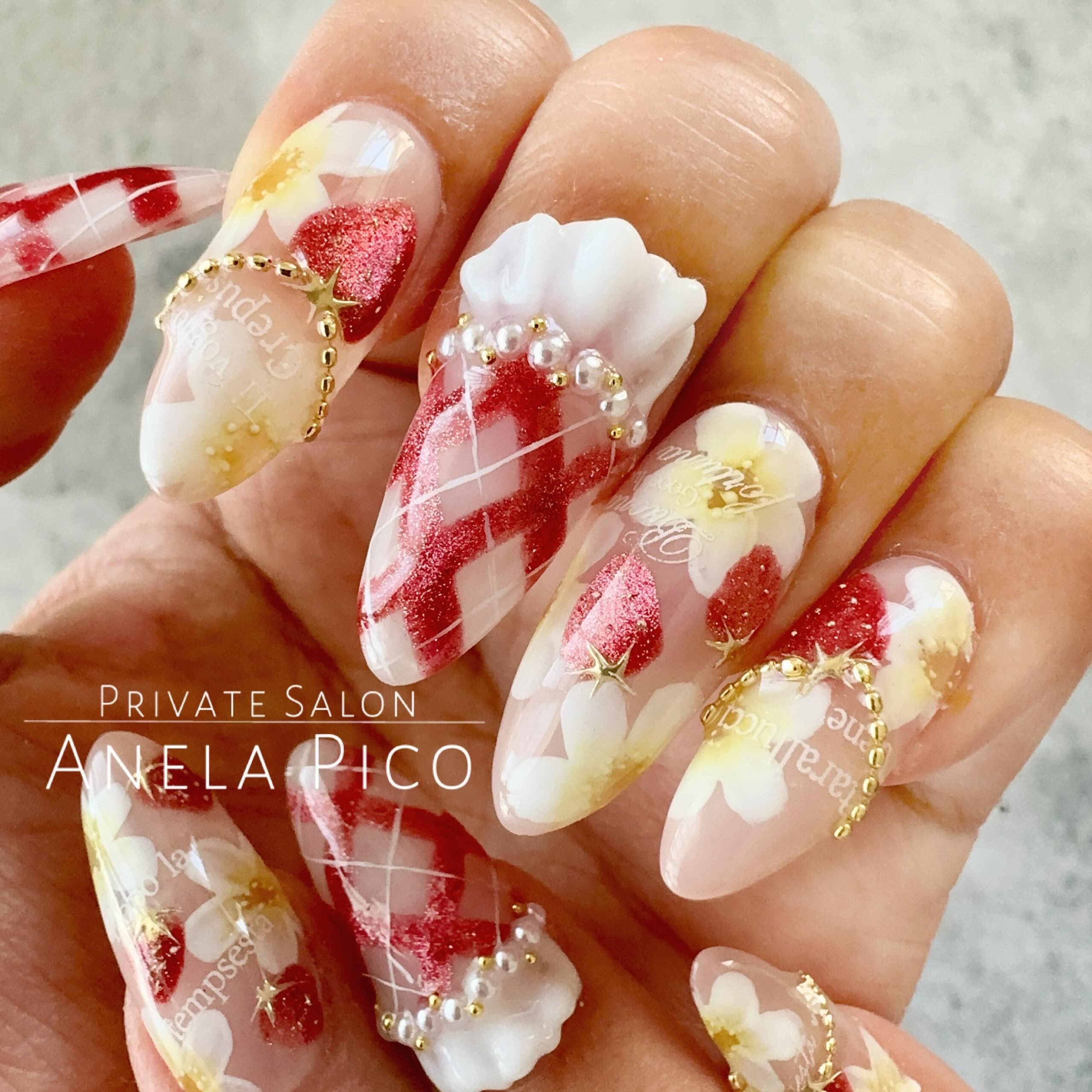 #ネイル,#純国産ジェルネイル,#ジェルネイル,#いちごネイル,#春ネイルのネイルデザイン