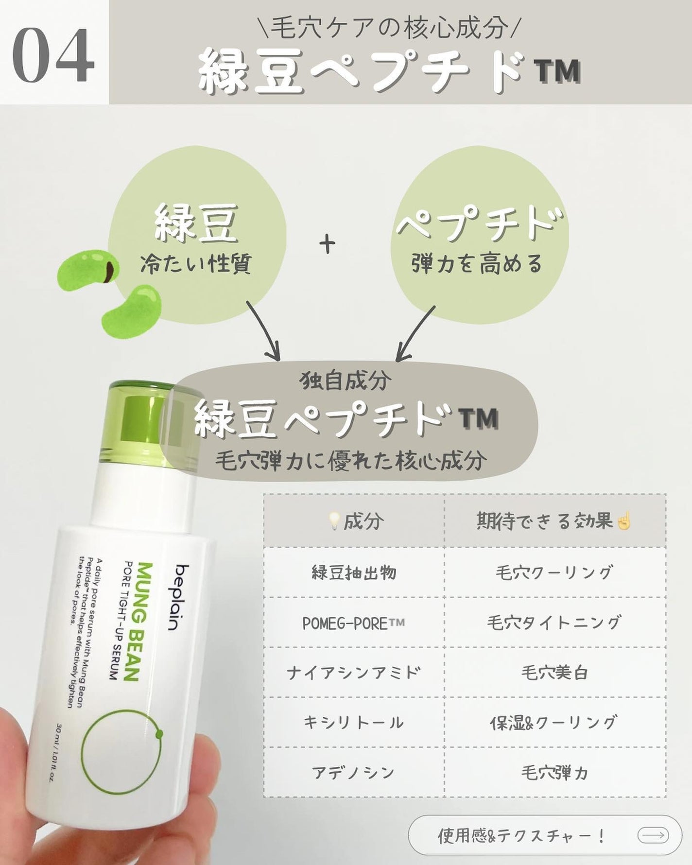 緑豆毛穴タイトアップセラム/beplain/美容液を使ったクチコミ(5枚目)