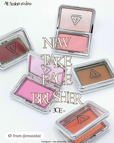 【mooidalさんから引用】

“3CE新作チーク全色レビュー💗
⁡
⁡
⁡
⁡
___________________________
⁡
3CE
NEW TAKE FACE BRUSHER
● Y