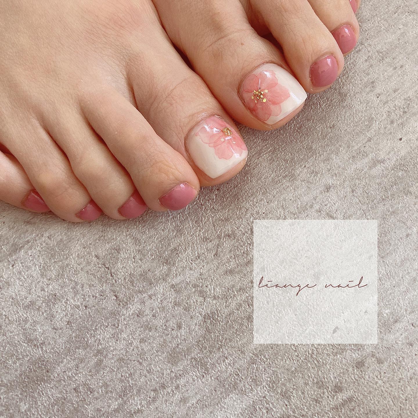 #リアンジェネイル,#柏ネイル,#ネイル,#たらしこみネイル,#春ネイル,#フットネイルのネイルデザイン