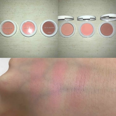 【A'PIEU Pastel Blusher 右から#PK03#PK04#PK06】
２つで1100円くらいで購入。#PK03はほーーーーーーんのりパールが入っているけど肌にのせたらすこしうるっと見える