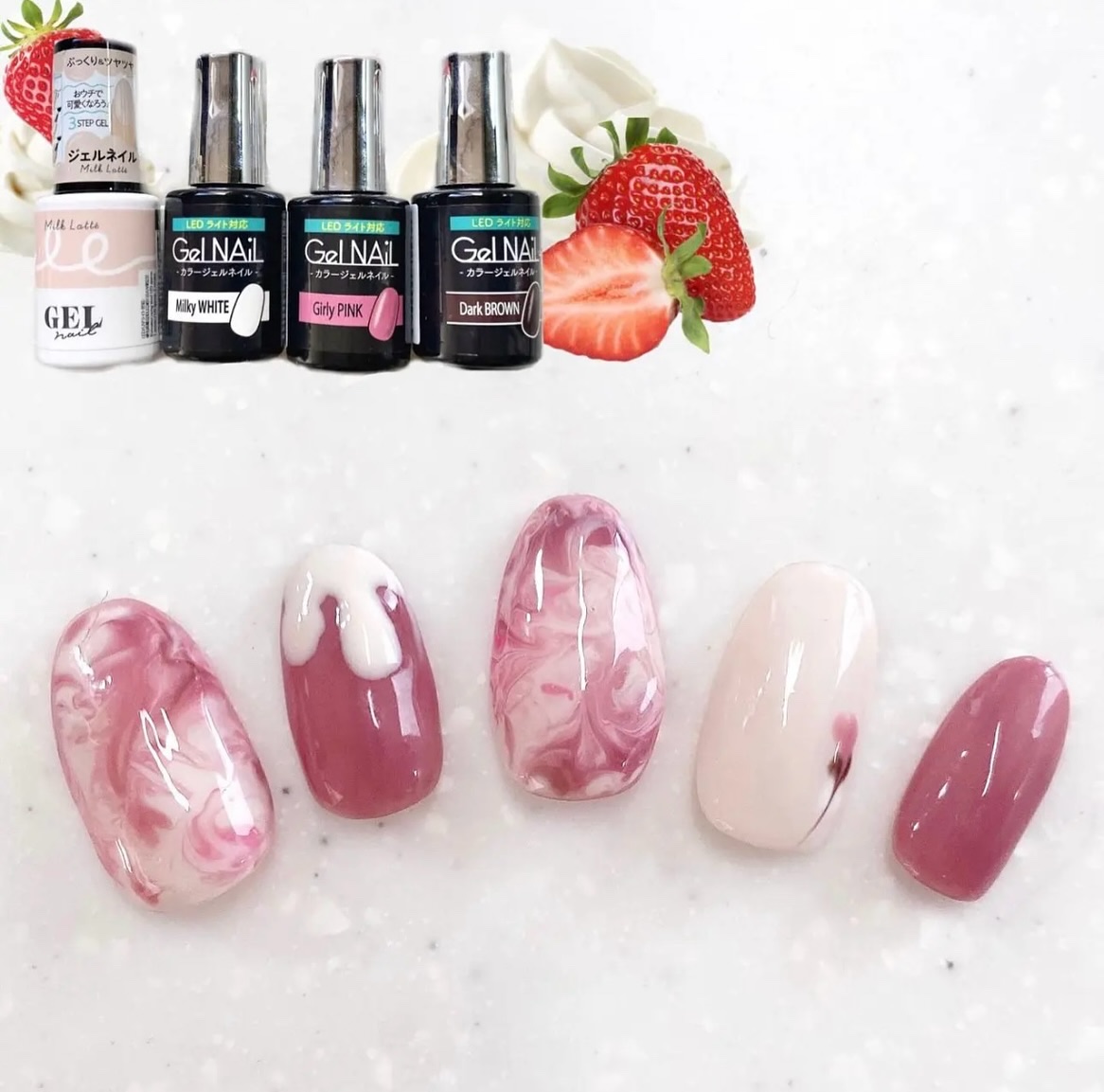 #セルフネイル,#マーブルネイル,#セリアジェルネイル,#セリアネイル,#ダイソーネイル,#バレンタインネイルのネイルデザイン