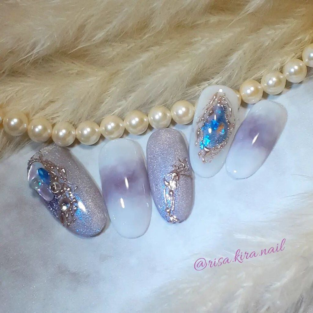 r.kira.nail on LIPS 「🤍🤍🤍梅雨はパープルやブルーをしたくなります🤗くすみパープルな..」(1枚目)