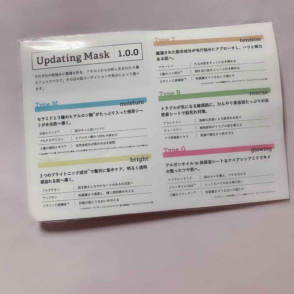 Updating Mask 1.0.0 5タイプセット 1セット5枚入り/meol/シートマスク・パックを使ったクチコミ（2枚目）