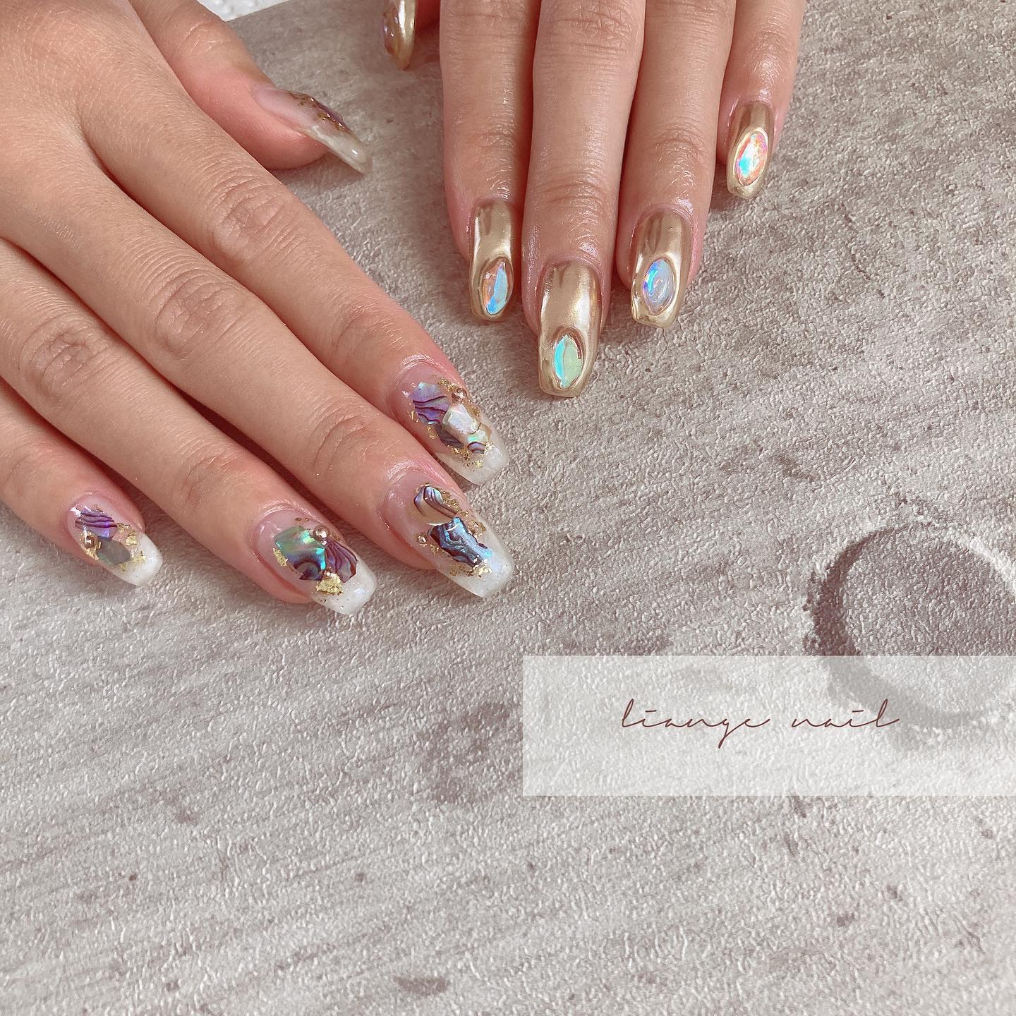 #リアンジェネイル,#柏ネイル,#ネイル,#シェルネイル,#ミラーネイルのネイルデザイン