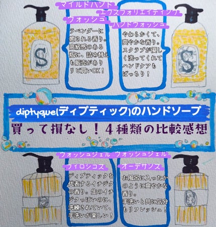 diptyque エクスフォリエイティング ハンドウォッシュのクチコミ「ディプティックのハンドソープを全種類お試し♪家に帰るのが楽しくなるご褒美コスメ(ハンドソープ).....」(1枚目)