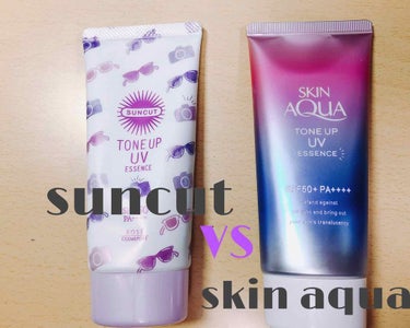 SUNCUTとskin aquaどちらがいいのか
試してみました！！

伸び
skinaqua   ◯普通
suncut   ◎
suncutの方が伸びがよいです💗

色
skin aqua ◎紫
su