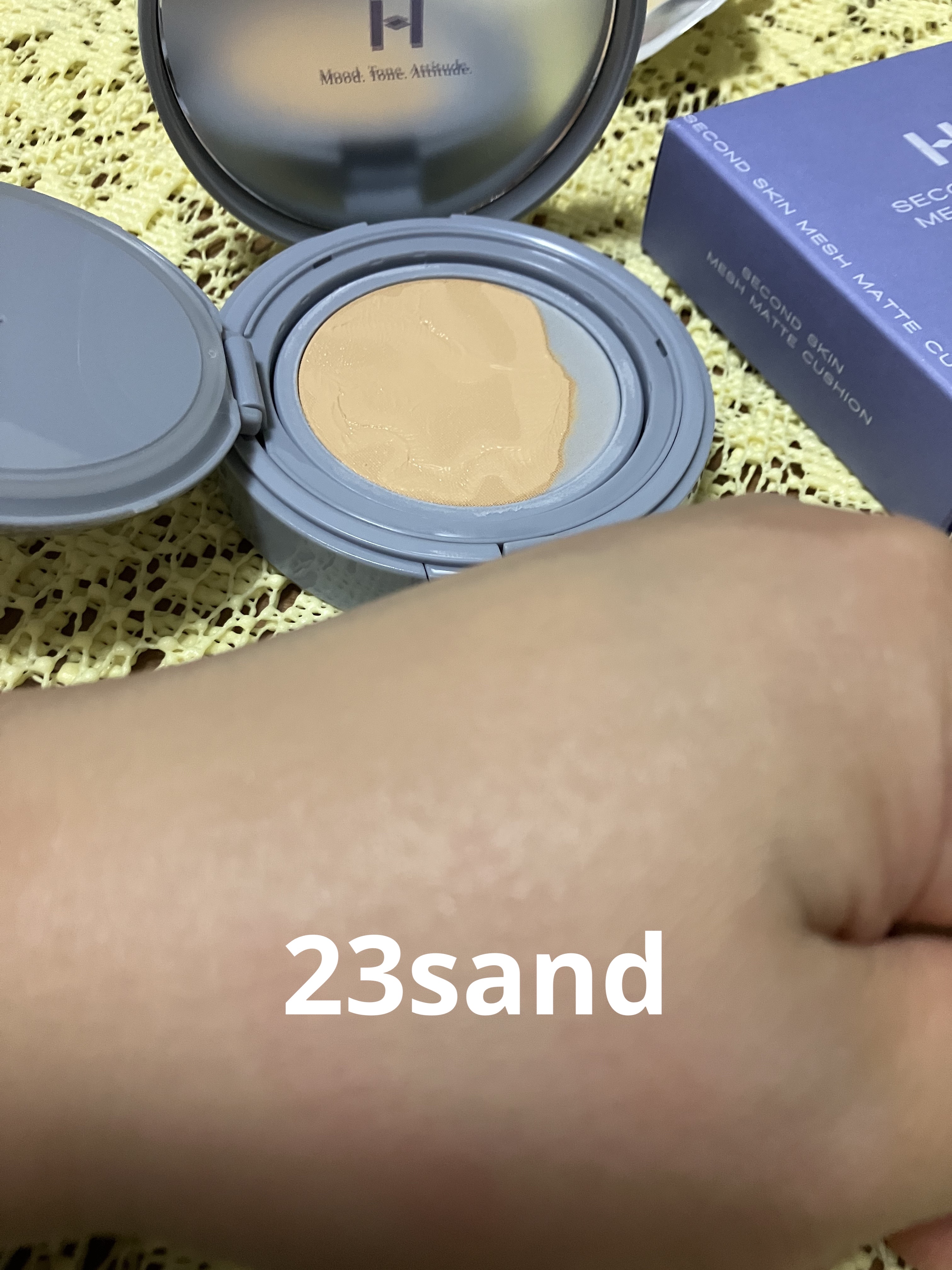 セカンドスキンメッシュマットクッション 23 サンド/hince/クッションファンデーションを使ったクチコミ（2枚目）