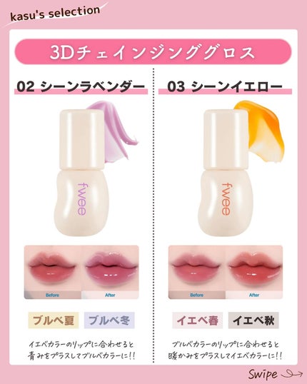 フィー 3Dチェインジンググロス/fwee/リップグロスを使ったクチコミ(3枚目)