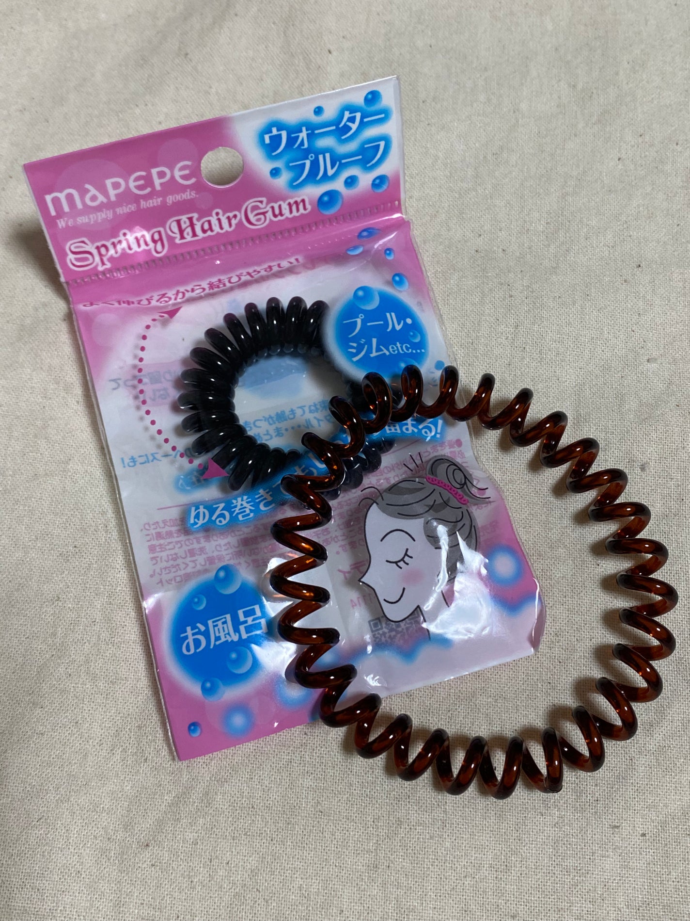 スプリングヘアゴム スリム 2P BK&BR/マペペ/ヘアアクセサリーを使ったクチコミ(1枚目)