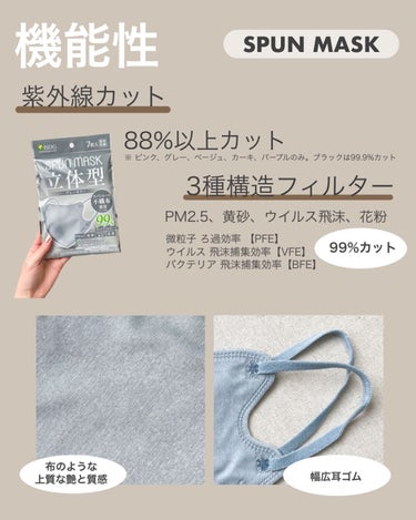 ISDG 医食同源ドットコム 立体型スパンレース不織布カラーマスクのクチコミ「ツヤ感のある生地が特徴のSPUN MASKに 可愛い新色がでてます🥺💕
 前にレビューした時に.....」（3枚目）