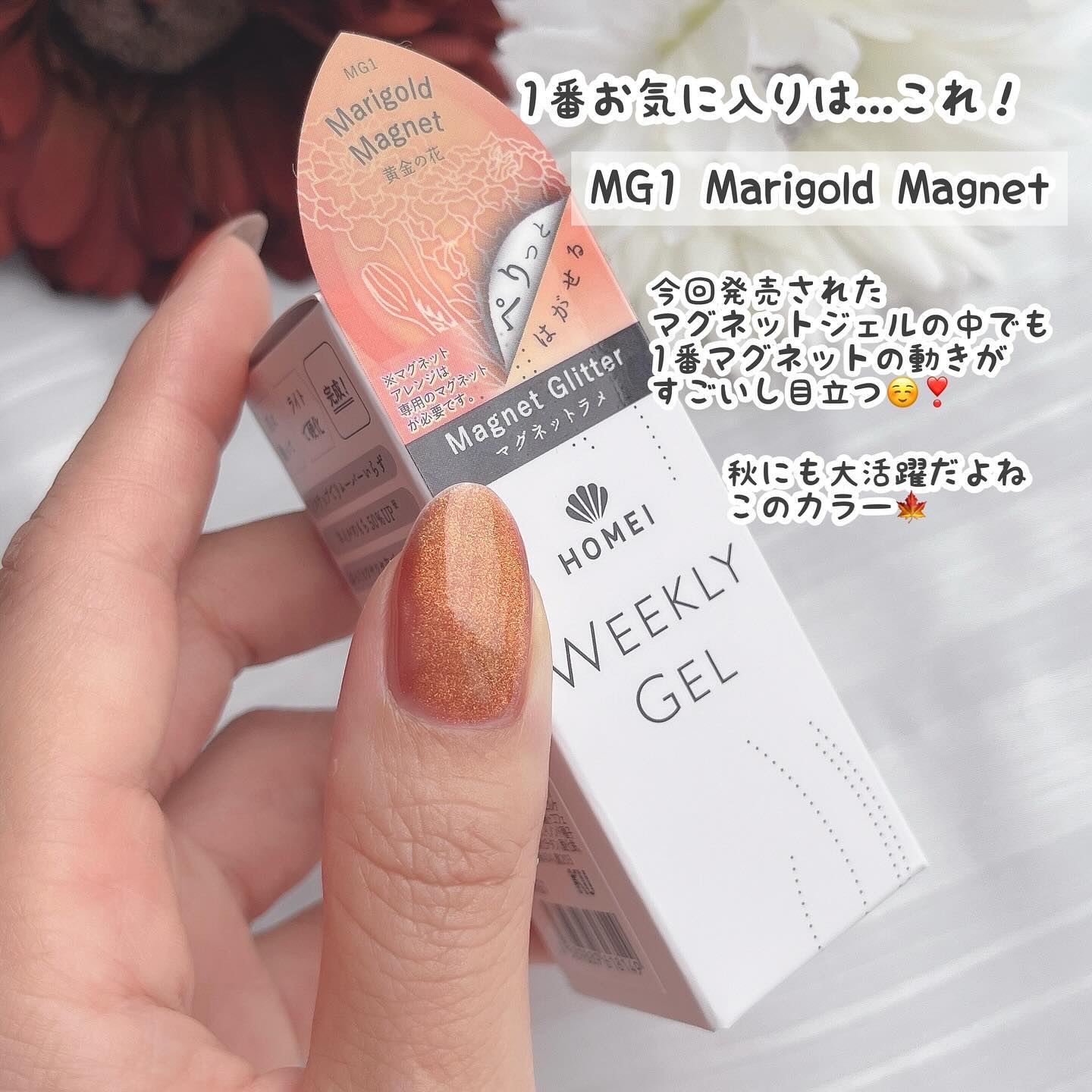 HOMEI ウィークリージェル MG1 マリーゴールドマグネット(Marigold Magnet)/HOMEI/ジェルネイルを使ったクチコミ（3枚目）