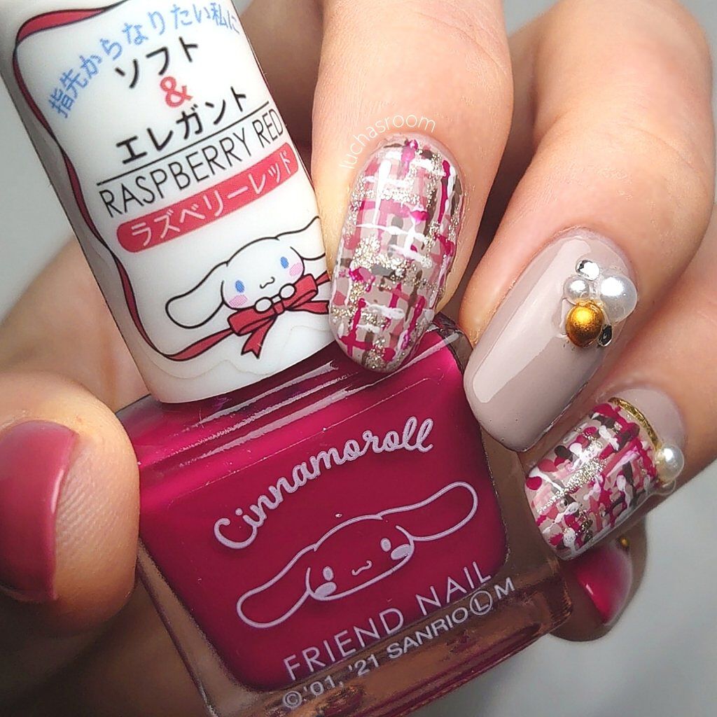 #バレンタインネイル,#ツイードネイル,#チェックネイル,#セルフネイル,#キャンメイクネイル,#フレンドネイル,#ダイソーネイル,#100均ネイル,#プチプラネイル,#GENEネイルのネイルデザイン