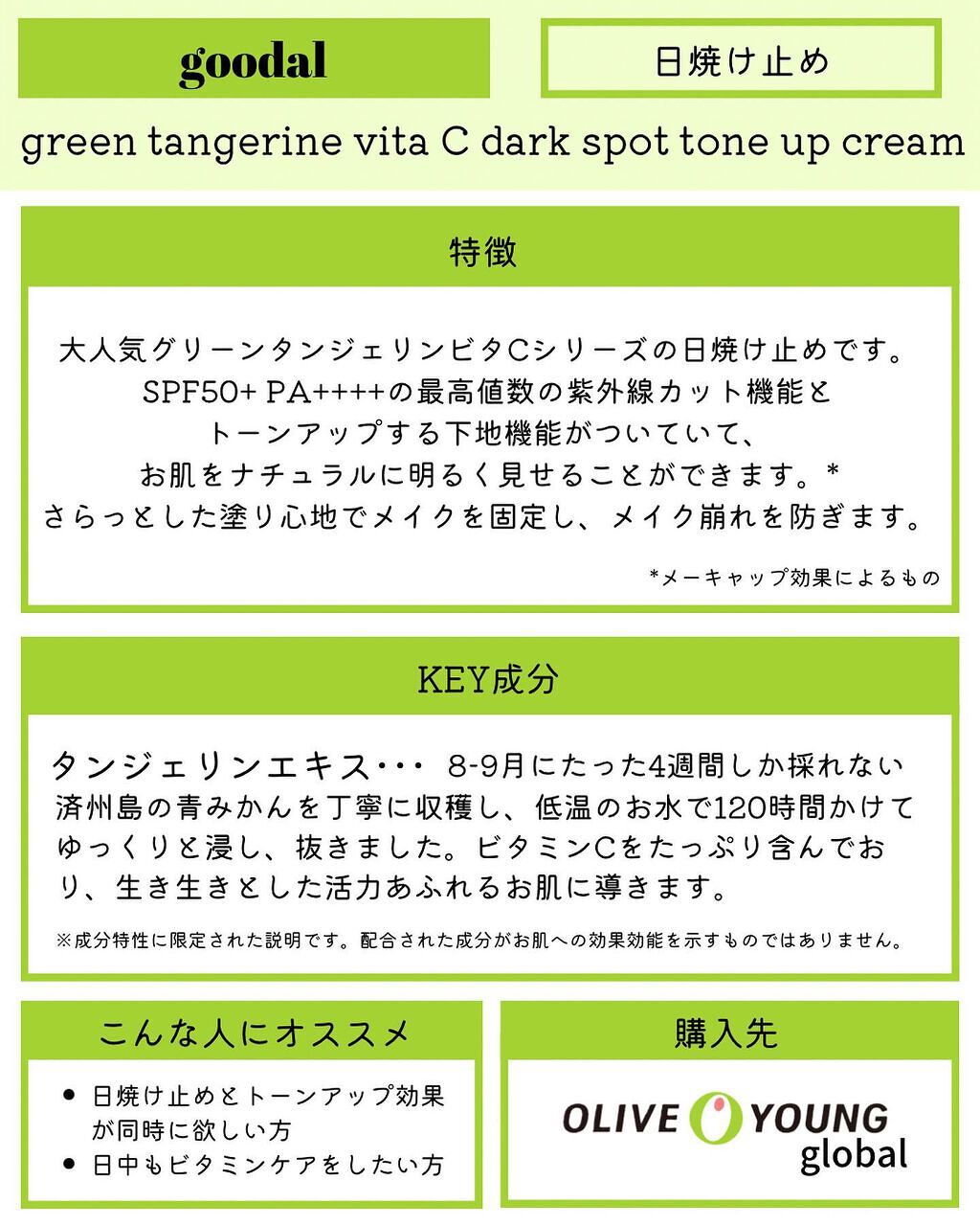 グリーンタンジェリンビタCダークスポットトーンアップクリーム/goodal/化粧下地を使ったクチコミ(2枚目)