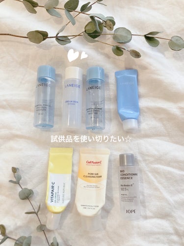 ☆試供品を使い切りたい…



最近使ったサンプルのレビューになります♪



ꕤLANEIGE🦋🪻
左から
・乳液
・化粧水（クリームスキン）
・化粧水（エッセンシャルパワースキン）
・クリーム

乳