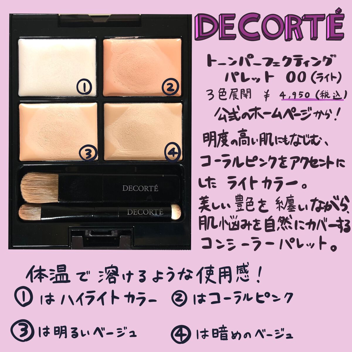 トーンパーフェクティング パレット/DECORTÉ/パレットコンシーラーを使ったクチコミ(1枚目)
