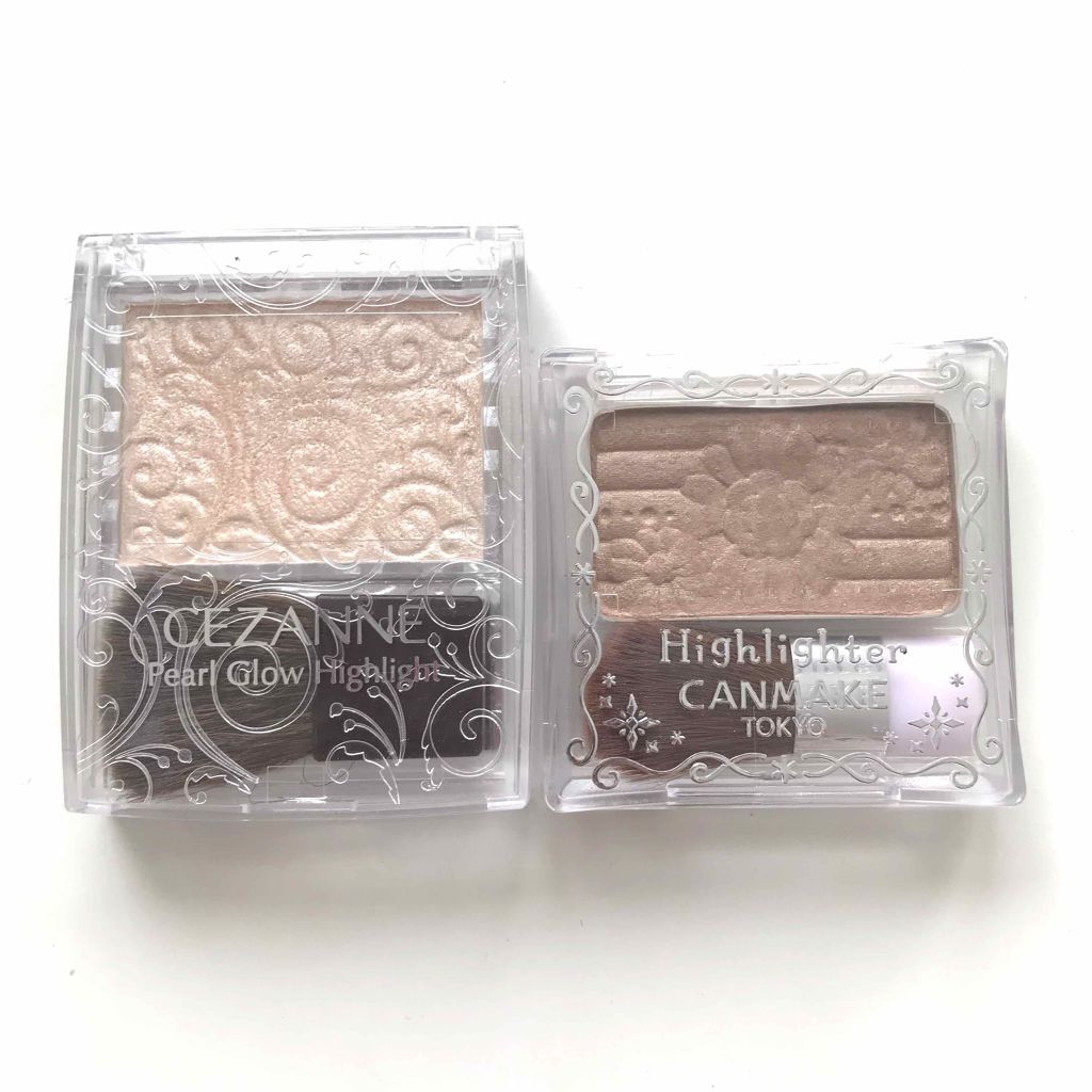 ★セザンヌ パールグロウハイライト01
★キャンメイク ハイライター 06

プチプラなのにデパコス級と評判のハイライト、私も愛用しています♡
一生もつんじゃないか？ってぐらいコスパいいですよね笑

セザンヌは軽くつけただけでゴージャスなツ