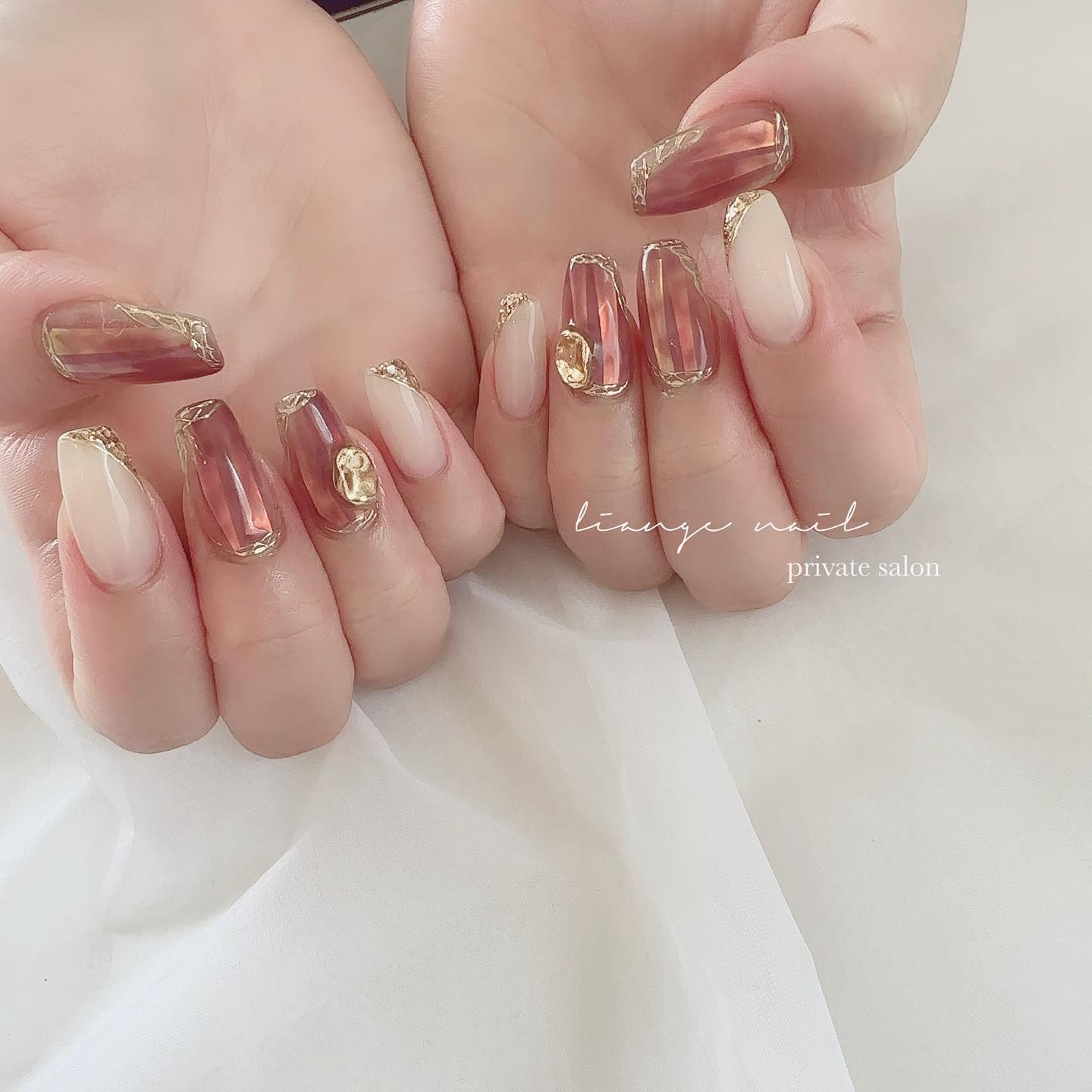 #ネイル,#大人ニュアンスネイル,#ニュアンスネイル,#ジェルネイル,#フィルムネイル,#秋ネイルのネイルデザイン