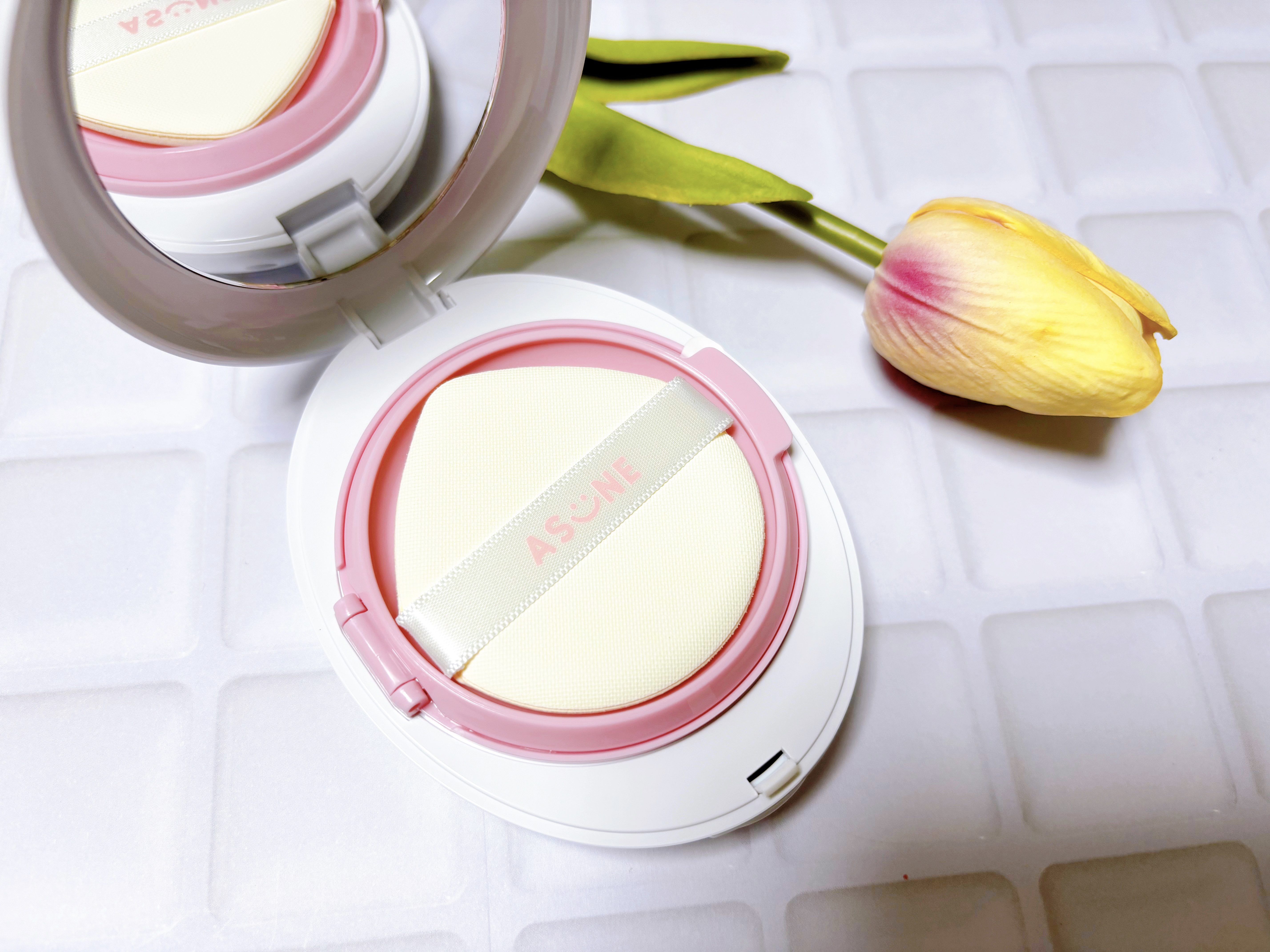 デューイーメッシュファンデーション/ASUNE /クッションファンデーションを使ったクチコミ（3枚目）