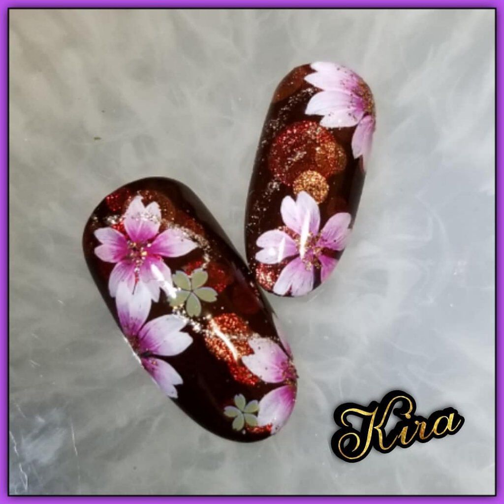 #ネイル,#ジェルネイル,#夜桜ネイル,#フラワーネイル,#奥行きネイル,#キラキラネイル,#春ネイルのネイルデザイン