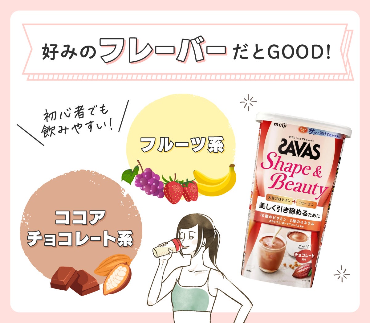 フルーツ系やココア・チョコレート系など好みのフレーバーだとGOOD!初心者でも飲みやすい!