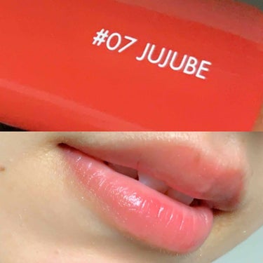 rom&nd
ジューシーラスティングティント
#07jujube

あま〜い苺みたいな香りです🤭🍓

皆から具合悪い?っと聞かれるくらい
私の唇は血色悪いけど←
これをつけると程よい発色で🙆‍♂️🙆‍♂