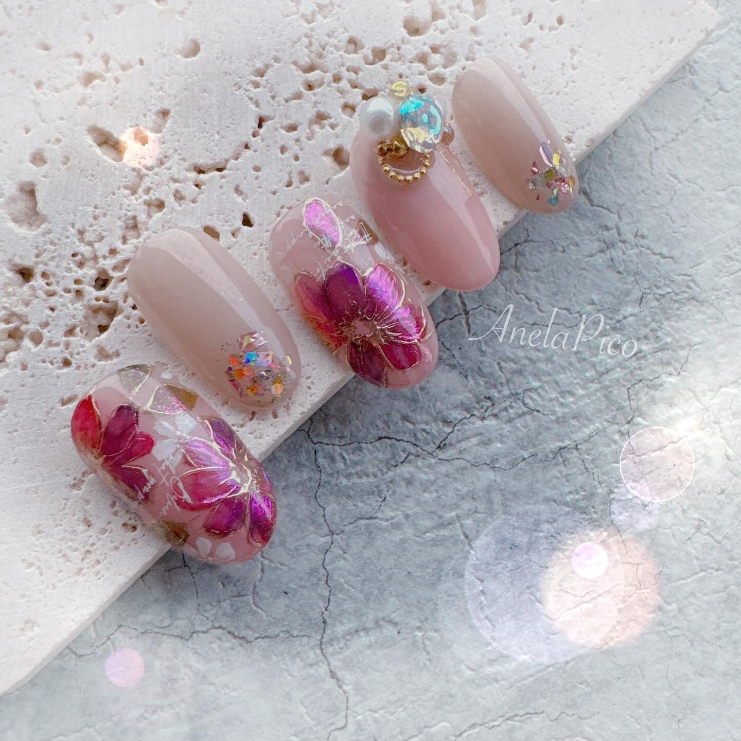 #ネイル,#純国産ジェルネイル,#ジェルネイル,#フラワーネイル,#インクネイルのネイルデザイン