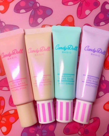 .
.
.
CandyDoll ブライトピュアベース
左から、色味は上から
パールピンク/パールホワイト
ミントグリーン/ラベンダー
SPF50+ PA+++
￥1,490円くらい

パールピンク→トー