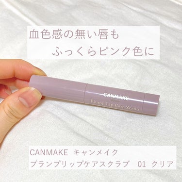 CANMAKE   キャンメイク
プランプリップケアスクラブ　01　クリア

────────────

血色感の無い唇もふっくらピンク色に


斜めカットされていて塗りやすい◎
一度繰り出した