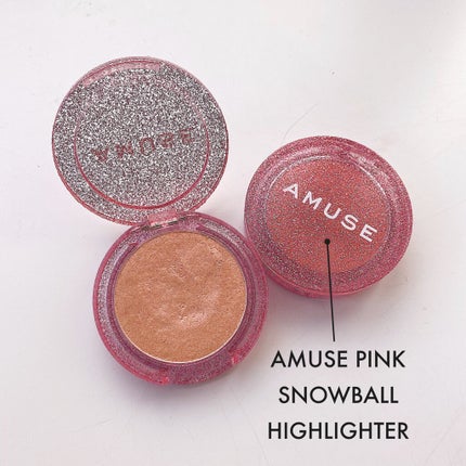 AMUSE ピンクスノウボール ハイライターのクチコミ「Cゾーンのツヤ出し、チークとしてもおすすめ!
ほんのりピンクに細かいラメが配合されAmuse.....」(1枚目)