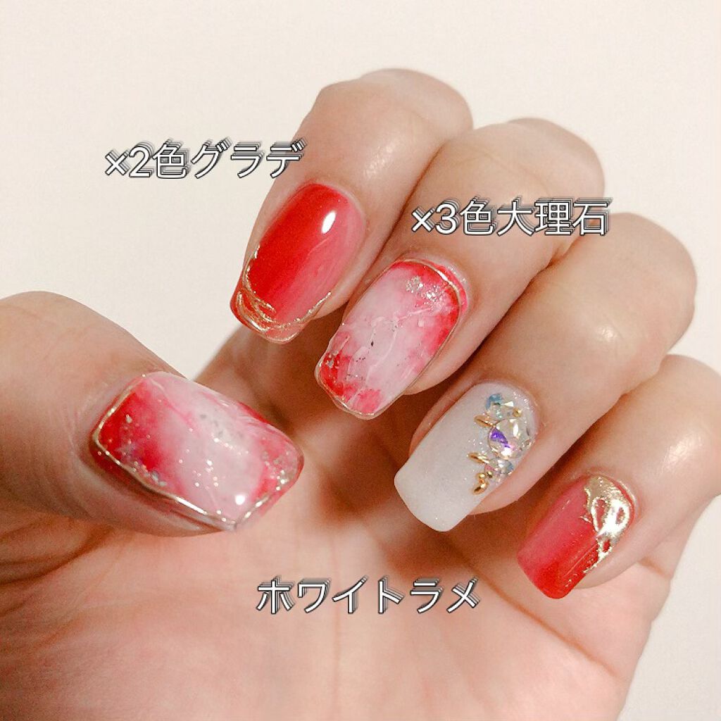 月蝕 on LIPS 「ネイルサロン✨春🌷レッド大理石ネイル✼••┈┈••✼••┈┈•..」(2枚目)