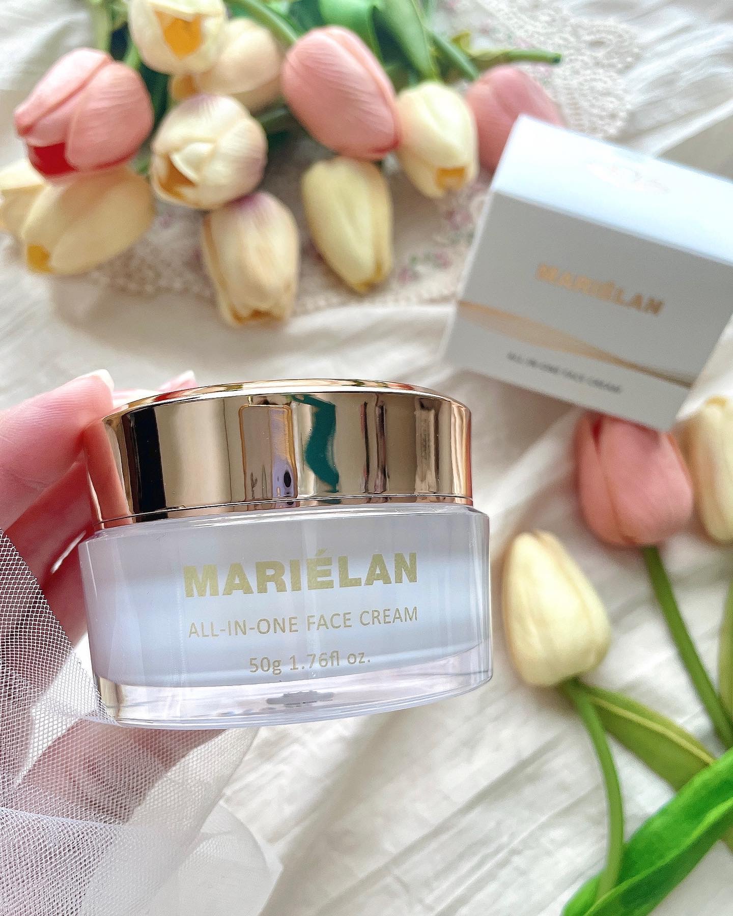 MARIÉLAN オールインワン フェイスクリーム のクチコミ「🤍オールインワンクリーム

ジェルとクリームの中間くらいの
みずみずしいぷるぷるテクスチャー
.....」（1枚目）