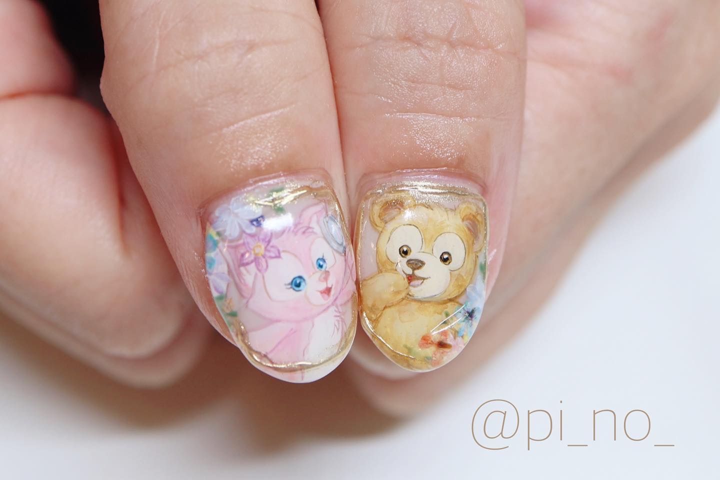 #ダッフィーネイル,#リーナベルネイル,#フラワーネイルのネイルデザイン