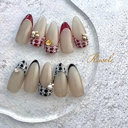 #パールネイル,#ツイードネイル,#プレートネイル,#ブリオンネイル,#チェックネイル,#ツイードチェックネイル,#シアーネイル,#ブリオンネイル,#赤ツイードネイル,#トレンドネイル,#セルフネイル,#フレンチネイル,#ボルドーネイル,#逆フレンチネイル,#ミラーフレンチネイル,#クリスマスネイル,#ブラックネイルのネイルデザイン