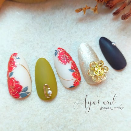 #和柄ネイル,#和装ネイル,#椿ネイル,#着物ネイル,#成人式ネイル,#ジェルネイルのネイルデザイン