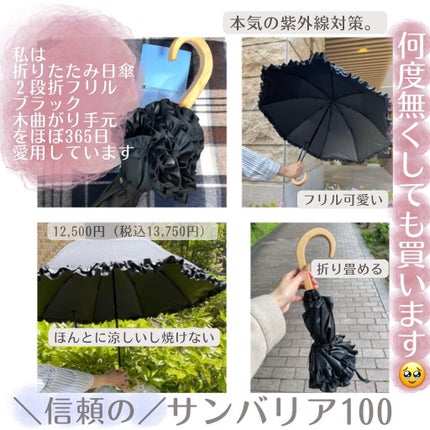 【サンバリア100】折り畳み日傘 2段折 フリル 黒 収納袋付き サンバリア100 2段折 フリル ブラック / サンバリア100 | LIPS