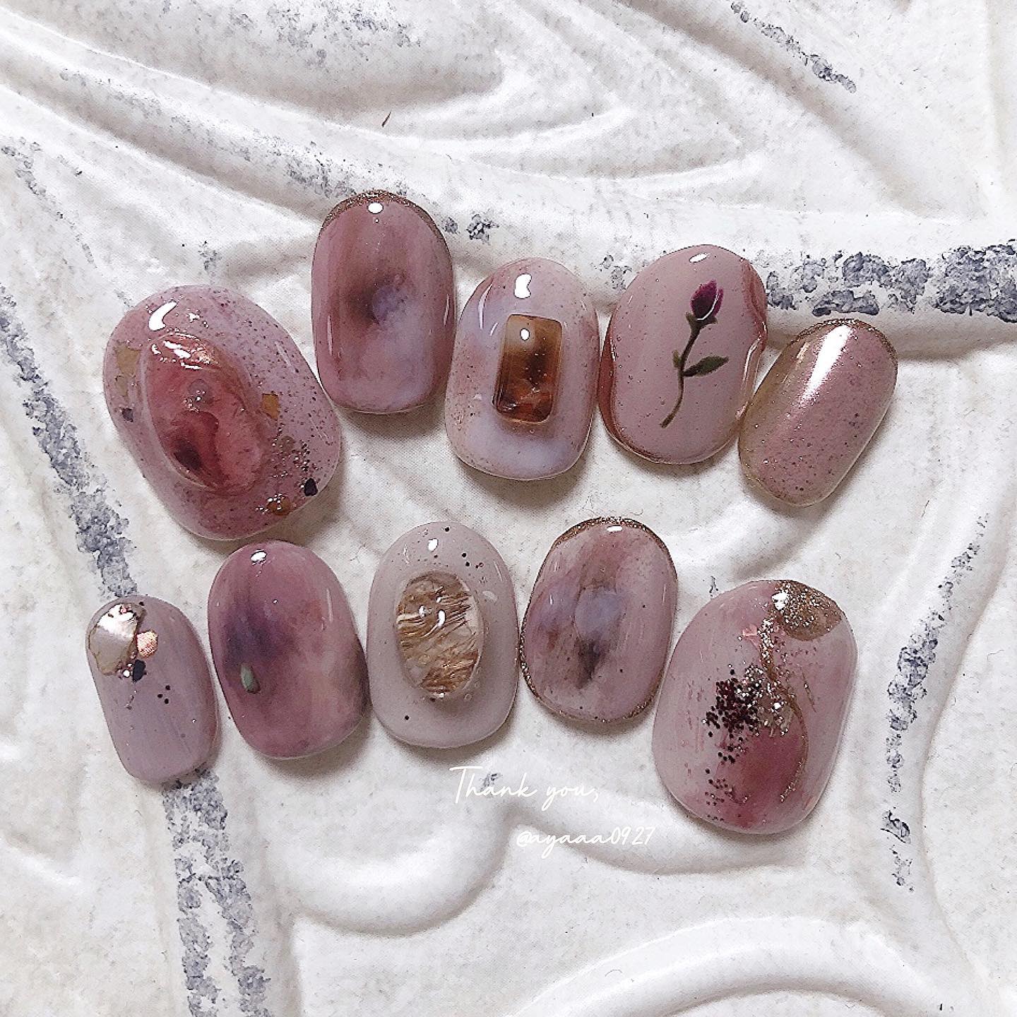 #手描きネイル,#ピンクブラウンネイル,#べっこうネイルのネイルデザイン