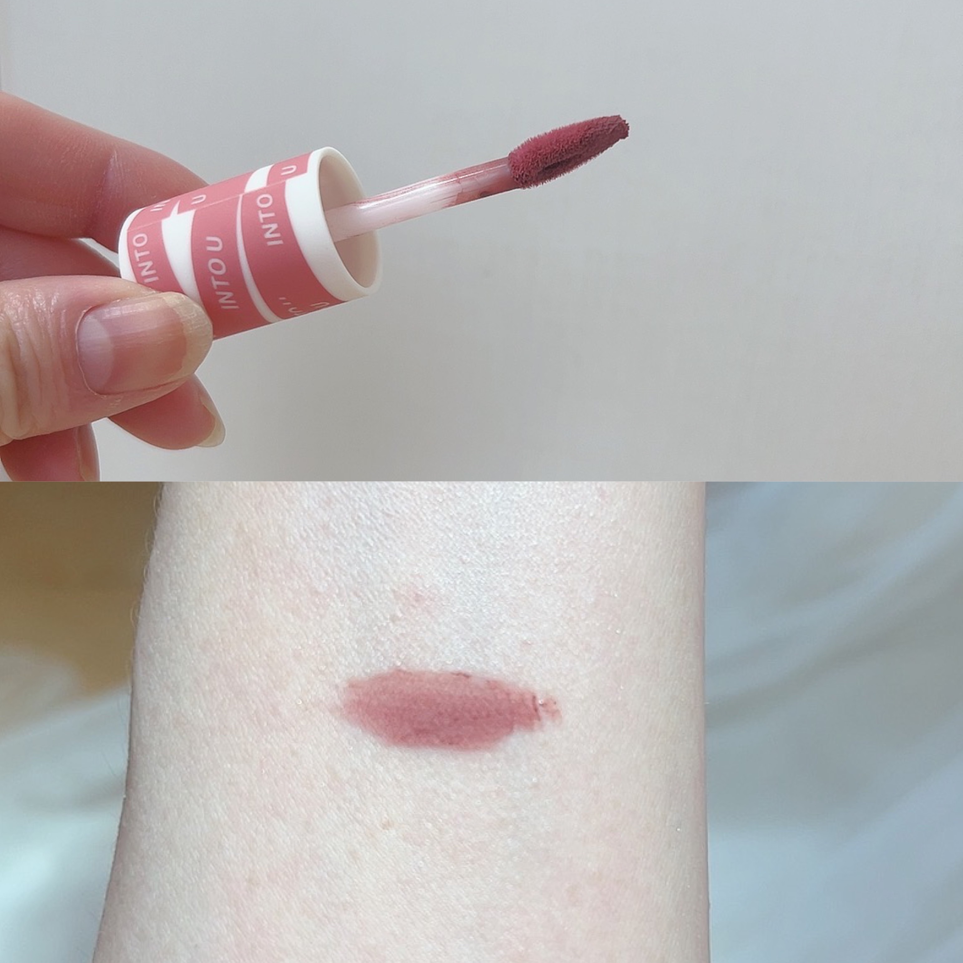 スーパーマットリップ＆チークマッド EM10 クイーンローズティー/INTO U/口紅を使ったクチコミ（2枚目）