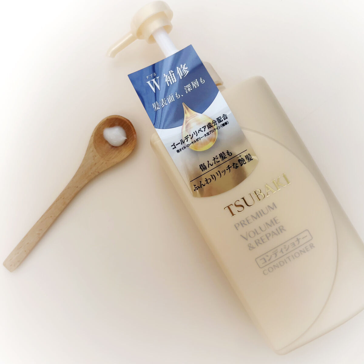 TSUBAKI プレミアムボリューム＆リペア シャンプー／コンディショナーのクチコミ「傷んだ髪もふんわりリッチな艶髪、髪表面も深層もＷ補修してくれるシャンプー＆コンディショナー。.....」（3枚目）